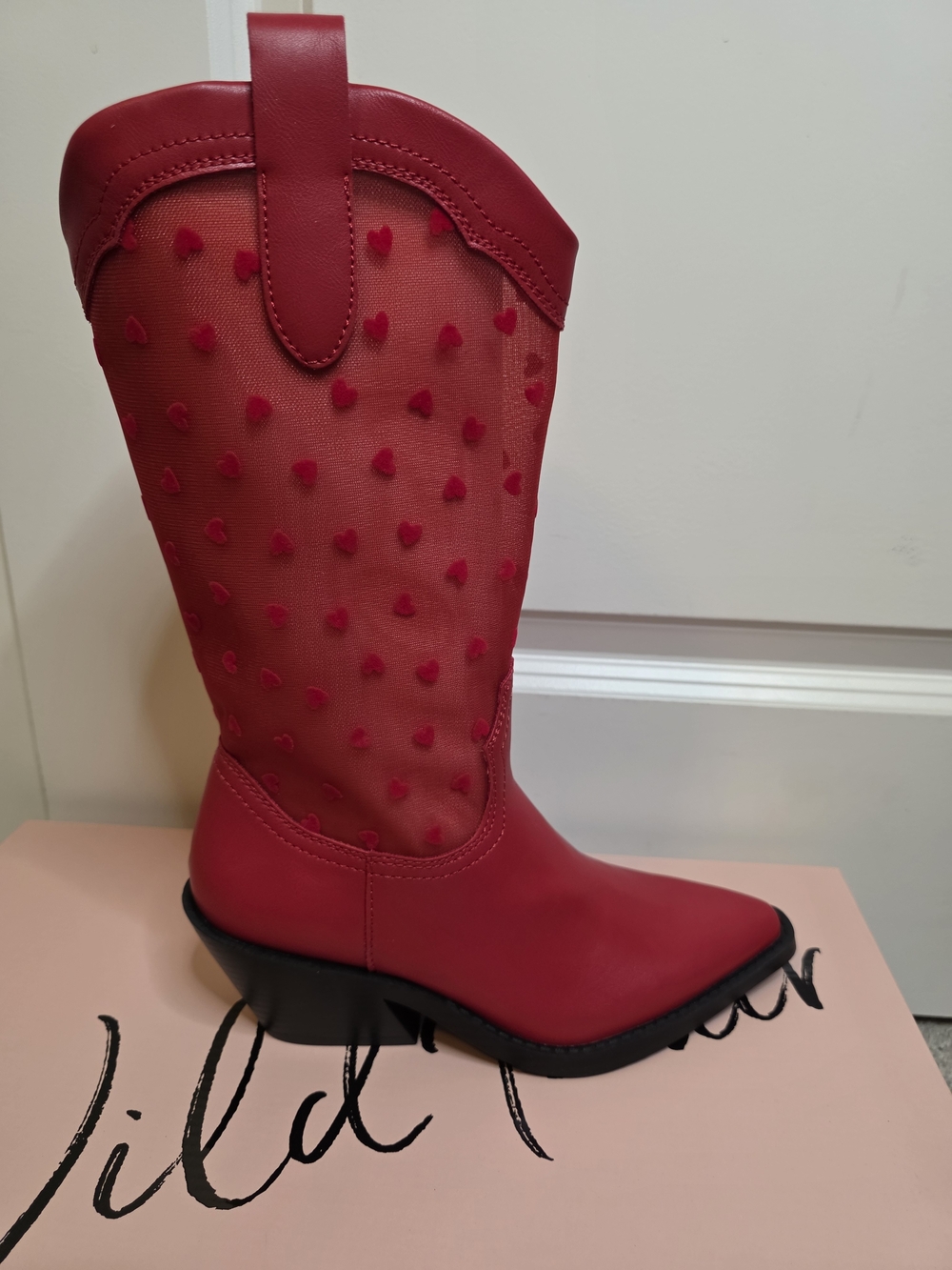 Wild Pair Red Sheer Heart-Accent Mid-Calf Boots